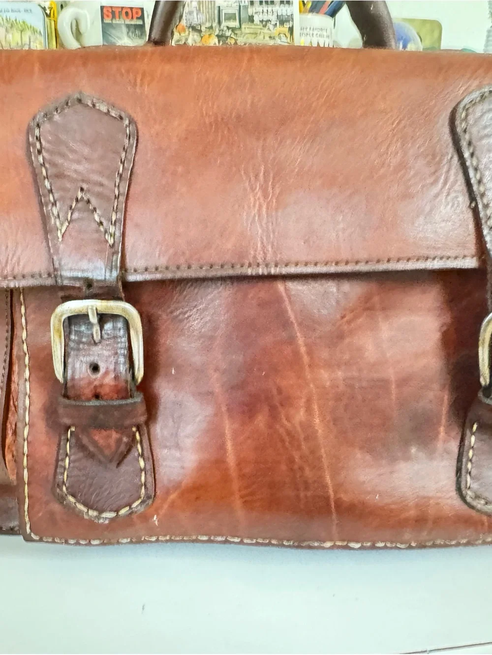 Hand made classic Brown Leather Men's Satchel from Wyoming Timeless Work Bag
